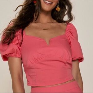 NWT tgla Women’s Pink Puff-Sleeve Sweetheart Crop Top S
